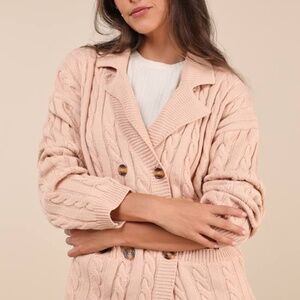 Lulus Majorly Comfy Beige Cable Knit Double Breasted Cardigan Sweater - Size M